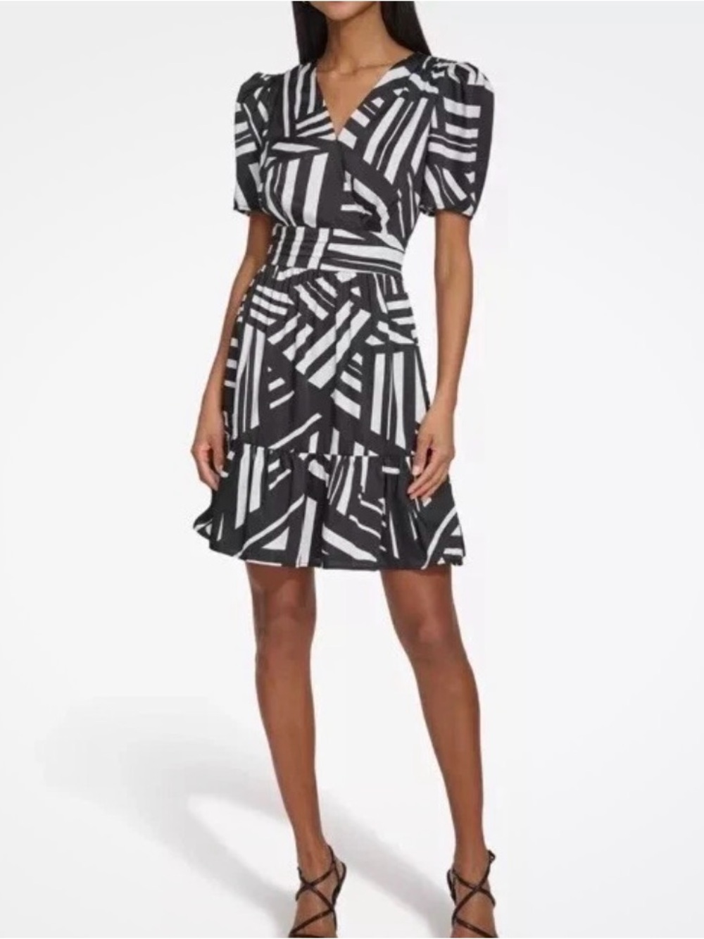 Karl Lagerfeld Black & White Geometric Wrap Mini Dress